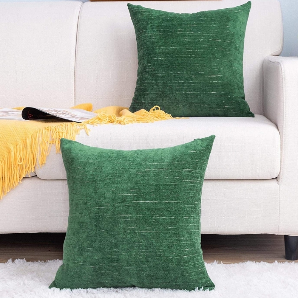 Lipo, set of 2, Dark Green Chenille Pillow covers - 26" square